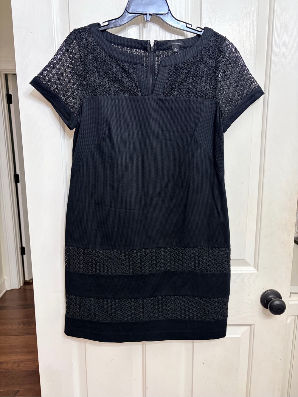 Ann Taylor Black Lace-Trim Mini Shift Dress